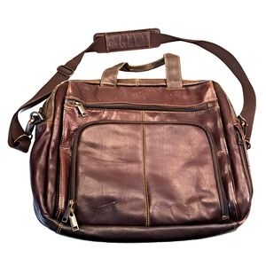Wilsons Leather Dark Brown Rugged Messenger / Laptop Bag Vtg 1990s Y2K 15" x 13"